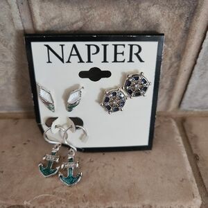 Napier Earring Set with Blue and Green Details, nautical themed.